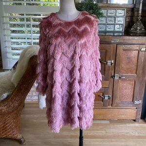 HUTCH Fringed Chevron Dress Shift Mini Fringe Rose Pink MEDIUM EXCELLENT